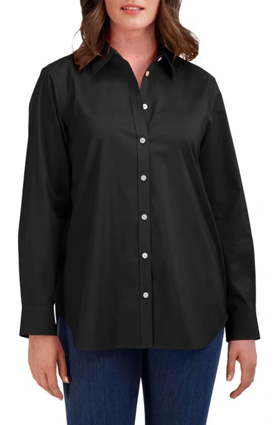 Foxcroft Oversize Cotton Blend Button-up Shirt In Black
