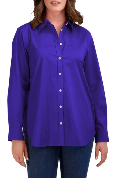 Foxcroft Oversize Cotton Blend Button-up Shirt In Blue Iris