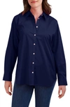 Foxcroft Oversize Cotton Blend Button-up Shirt In Navy