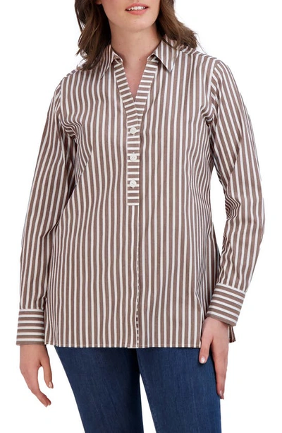 Foxcroft Pamela Stripe Blouse In Brown