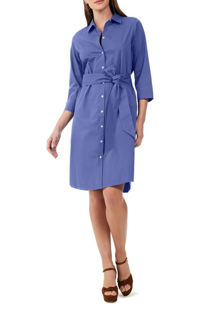 Foxcroft Rocca Three-quarter Sleeve Shirtdress In Dark Chambray
