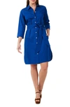 Foxcroft Rocca Three-quarter Sleeve Shirtdress In Royal Blue