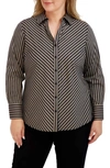 Foxcroft Mary Stripe Stretch Button-up Shirt In Almond/ Black