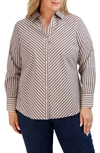 Foxcroft Mary Stripe Stretch Button-up Shirt In Brown