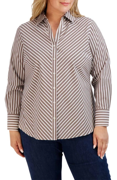 Foxcroft Mary Stripe Stretch Button-up Shirt In Brown