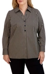 Foxcroft Pamela Stripe Stretch Tunic Blouse In Almond/ Black