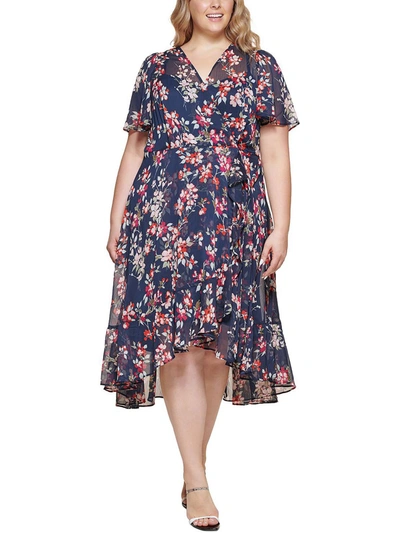 Calvin Klein Plus Womens Floral Midi Wrap Dress In Blue