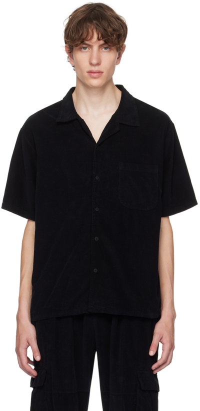 Les Tien Camp-collar Cotton-corduroy Shirt In Black