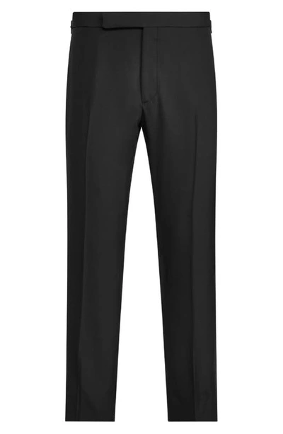 Ralph Lauren Purple Label Gregory Wool Barathea Tuxedo Pants In Black