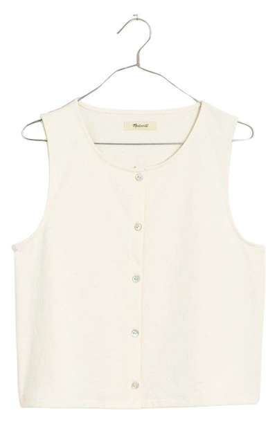 Madewell Crewneck Button-up Cotton Crop Tank In Heather Cream