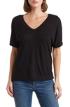 Heather By Bordeaux Ribbed Scoop Neck T-shirt In Black