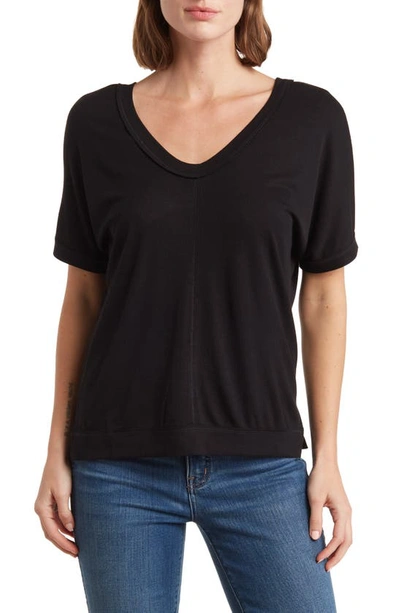 Heather By Bordeaux Ribbed Scoop Neck T-shirt In Black