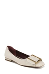 Franco Sarto Tahlia Buckle Square Toe Flat In Cream Faux Patent