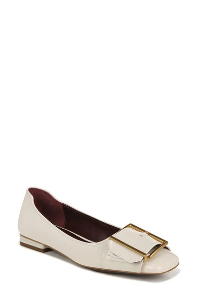 Franco Sarto Tahlia Buckle Square Toe Flat In Cream Faux Patent