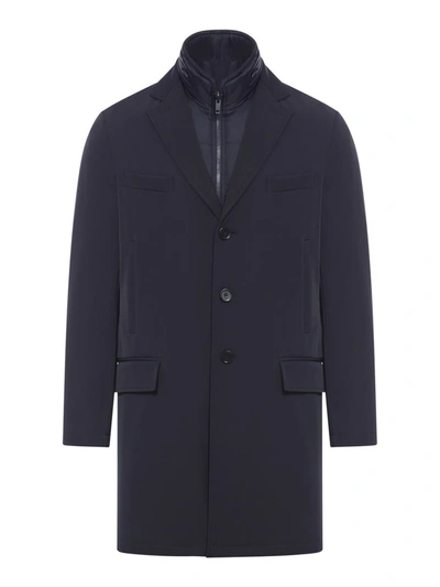 Fay Easy Db Single-breasted Layered Coat In Blue