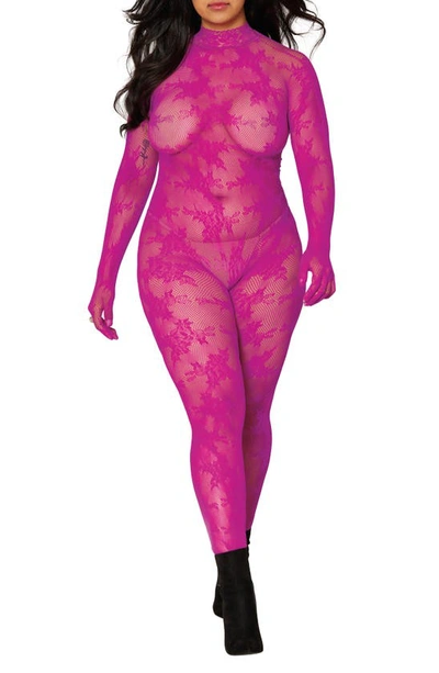 Dreamgirl Fishnet Glove Body Stocking In Azalea