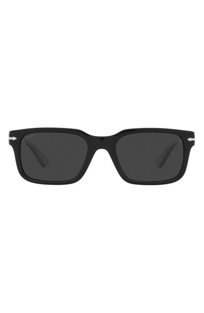 Persol 53mm Polarized Rectangular Sunglasses In Black/black Polarized Solid