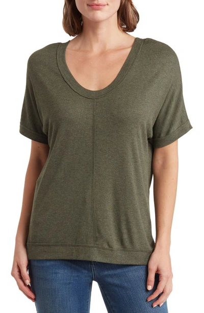 Heather By Bordeaux Ribbed Scoop Neck T-shirt In Dark Olive
