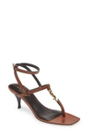 Saint Laurent Vitti Leather Ysl T-strap Sandals In New Papaya