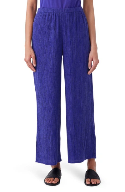 Eileen Fisher Crinkled Wide-leg Ankle Pants In Blue Violet