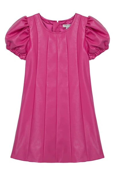 Habitual Kids' Girl's Faux Leather Puff Sleeves Dress In Dark Pink