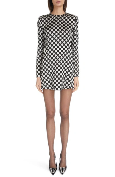 Saint Laurent Polka-dot Mini Dress In Blackwht