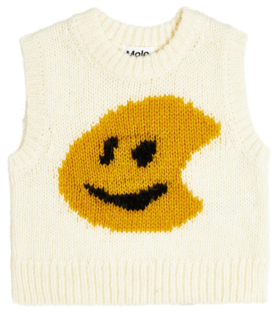 Molo Kids' Gertrude Intarsia-knit Waistcoat In White