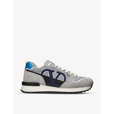 Valentino Garavani Vlogo Pace Leather And Fabric Low-top Trainers In Grey,black,blue