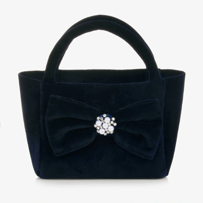 Balloon Chic Kids' Girls Navy Blue Velvet Bow Handbag (24cm)