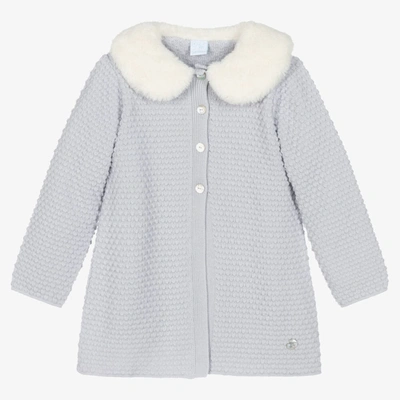 Artesania Granlei Kids' Girls Grey Knitted Faux Fur Collar Coat