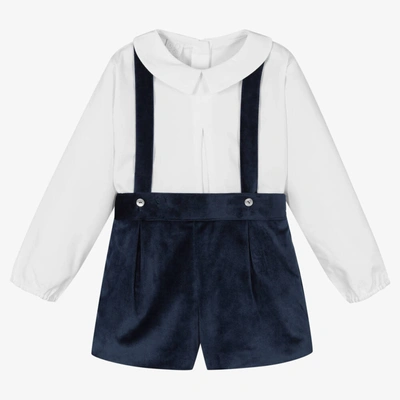 Artesania Granlei Babies' Boys Navy Blue Cotton Velvet Shorts Set