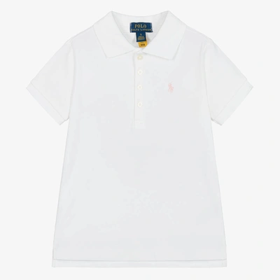 Ralph Lauren Kids' Girls White Cotton Piqué Polo Shirt
