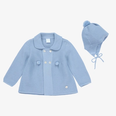 Artesania Granlei Blue Knitted Baby Coat & Hat Set