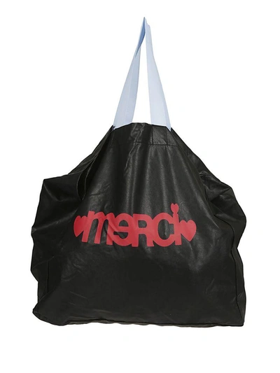 Merci Printed Logo Shopper Bag In Black