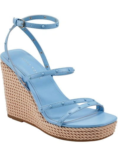 Marc Fisher Zig  Womens Faux Leather Studded Wedge Sandals In Blue