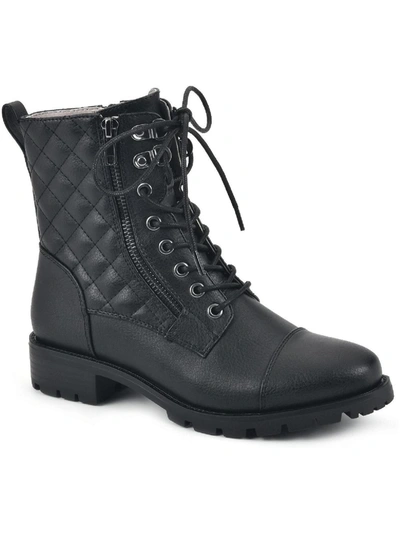 White Mountain Dashing Womens Zipper Quilted Combat & Lace-up Boots In Black