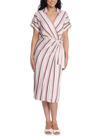 London Times Womens Linen Mid-calf Wrap Dress In Pink