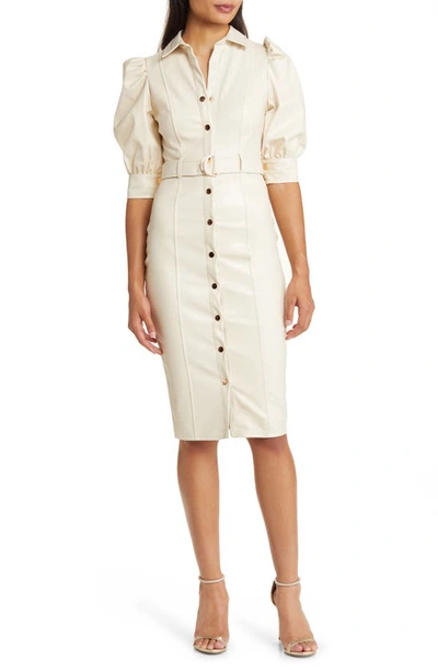 Bebe Snap Front Faux Leather Dress In Cream