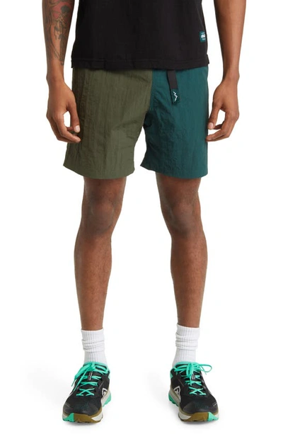 Afield Out Sierra Colorblock Nylon Climbing Shorts In Green/ Light Green