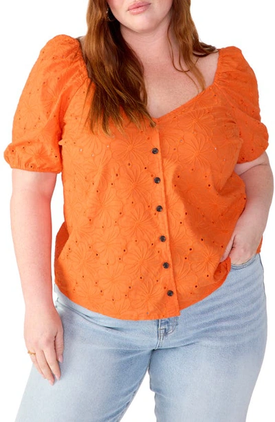 Sanctuary Eyelet Puff Sleeve Blouse In Orange