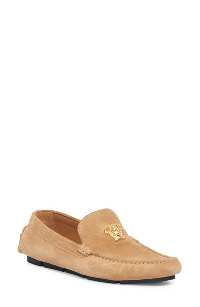 Versace Medusa Driving Shoe In Sand- Gold