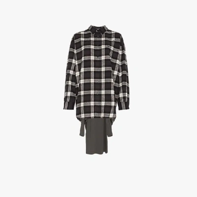 Balenciaga Oversized Checked Flannel And Jersey Hybrid Top In Black