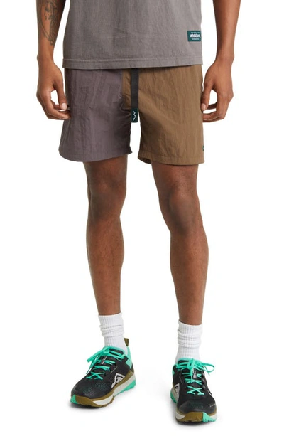 Afield Out Sierra Colorblock Nylon Climbing Shorts In Brown/ Grey