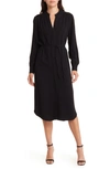 Hugo Boss Belted Shirt Dress With Collarless Styling And Button Cuffs In Black