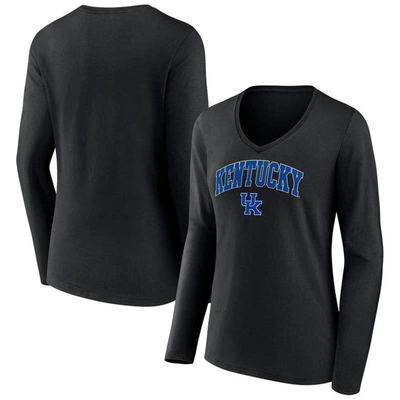 Fanatics Branded Black Kentucky Wildcats Evergreen Campus Long Sleeve V-neck T-shirt In Heather Charcoal