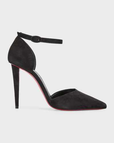 Christian Louboutin Astrida Bride Red Sole Suede Pumps In Black