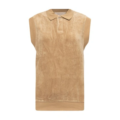 Essentials Velour Top With Collar In Beige