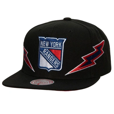 Mitchell & Ness Black New York Rangers Double Trouble Lightning Snapback Hat