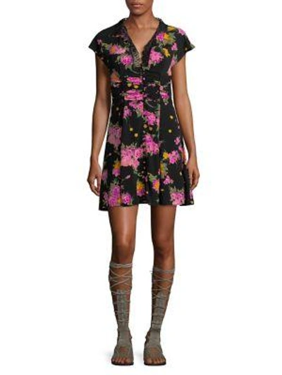 Free People Floral Mini Dress In Black Combo