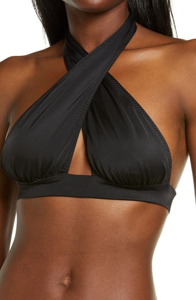 Norma Kamali Crisscross Halter Bikini Top In Black